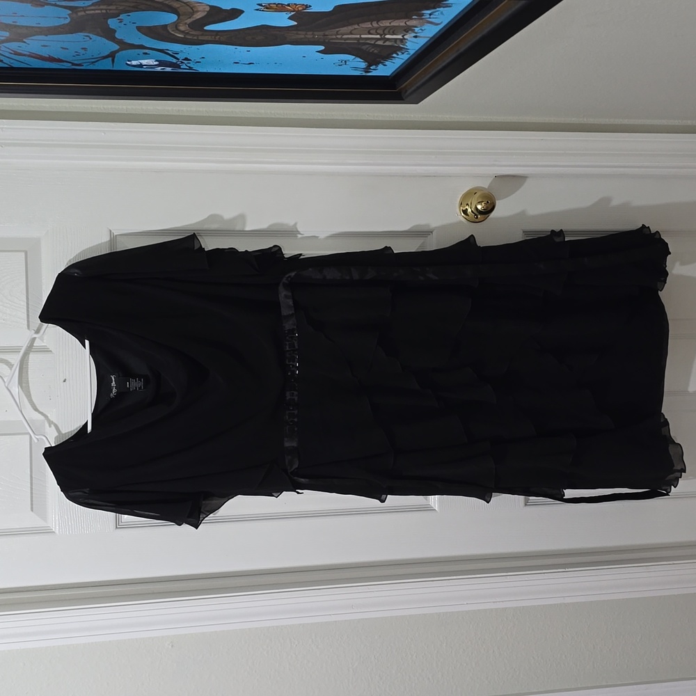 NWT Maggie Barnes Women's Tiered Chiffon Ruffle Cocktail Dress, Black, 20W